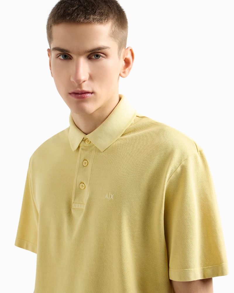 Used effect cotton piquet polo