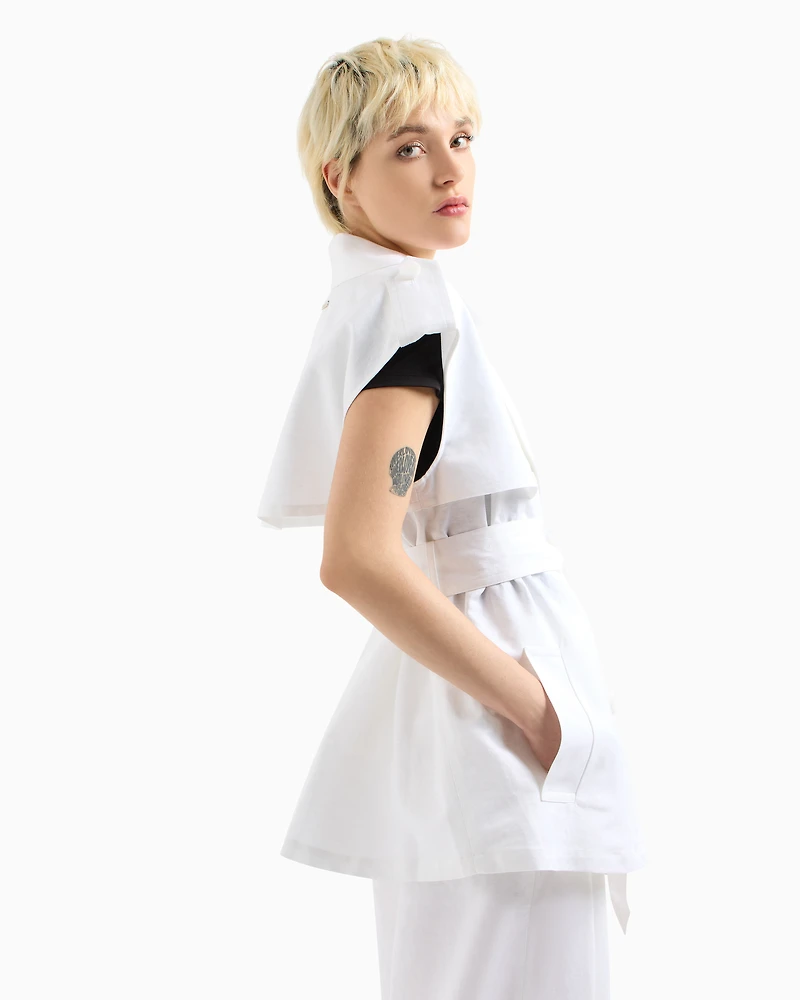 Double-breasted waistcoat with belt linen blend