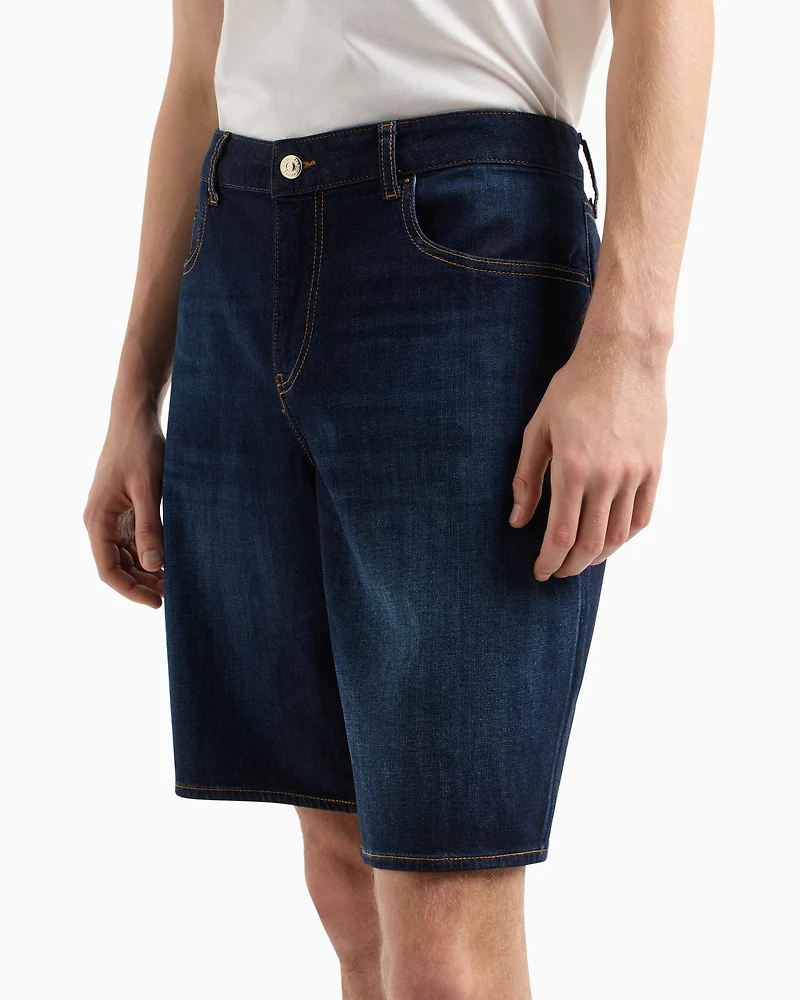 Cotton denim shorts with contrast stitching