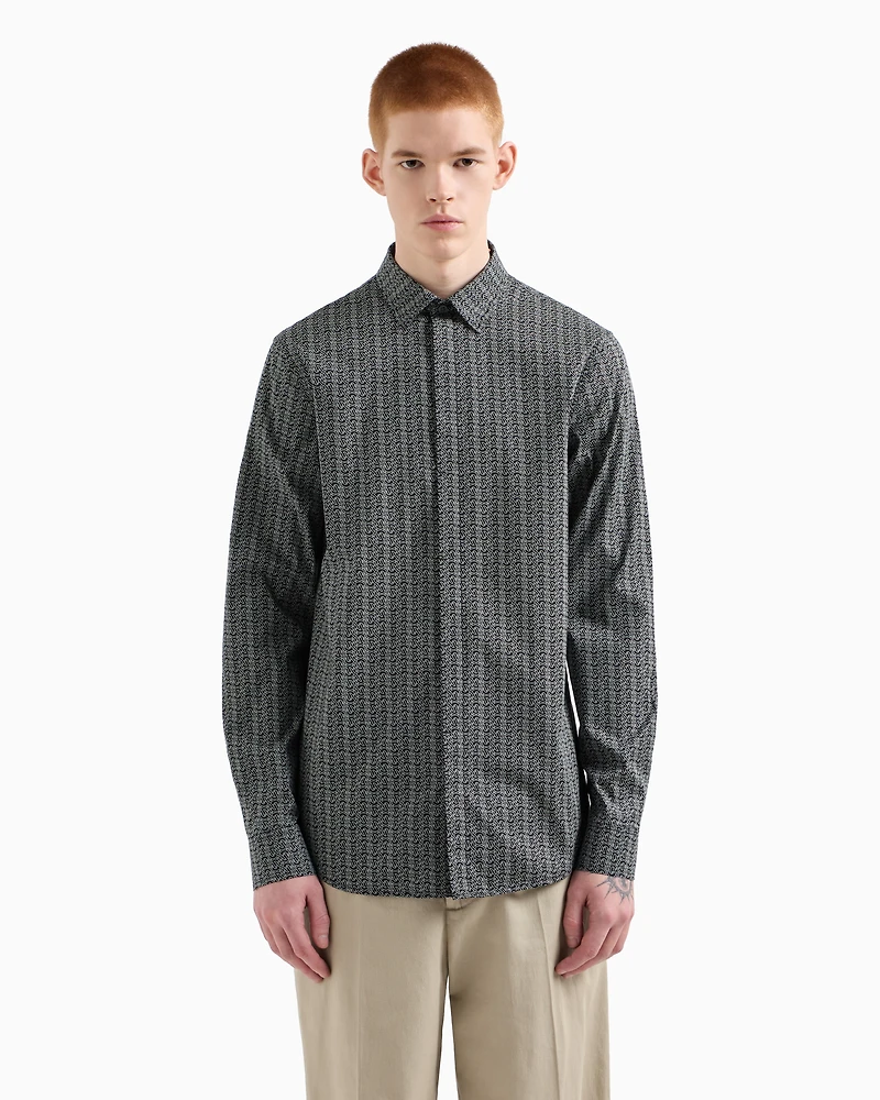 Armani Exchange - Slim fit micro-pattern shirt, Man, Black, Size: