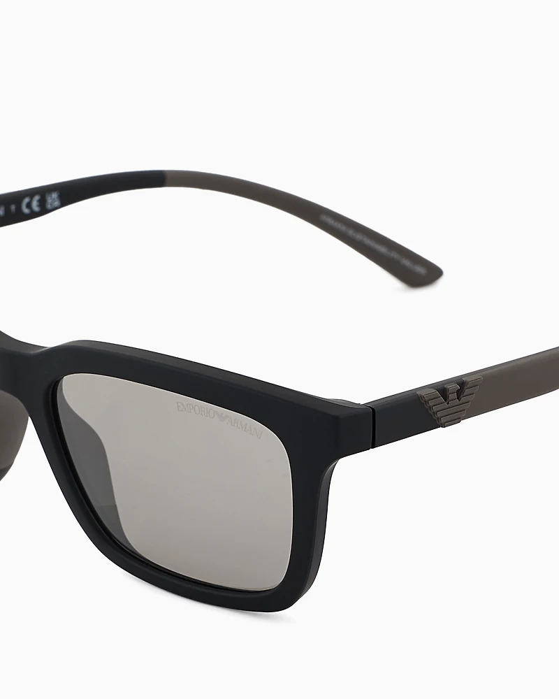 Emporio Armani - Men’s rectangular sunglasses, Man, Black, Size: 55L