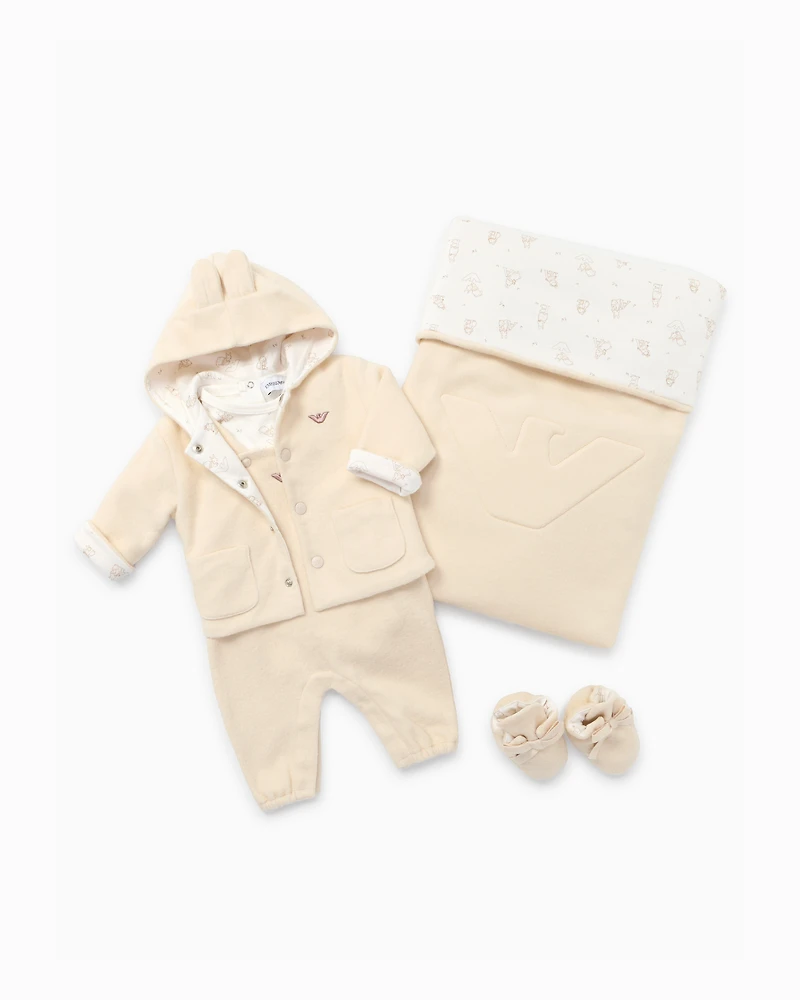 Emporio Armani - Funny winter soft bear fabric double-sided blanket, Unisex Junior, Beige, Size: TU