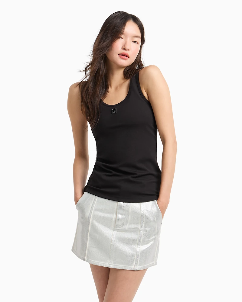 Stretch jersey tank top with logo plaque
