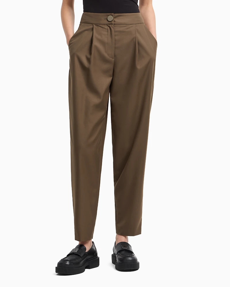 Twill pleated trousers