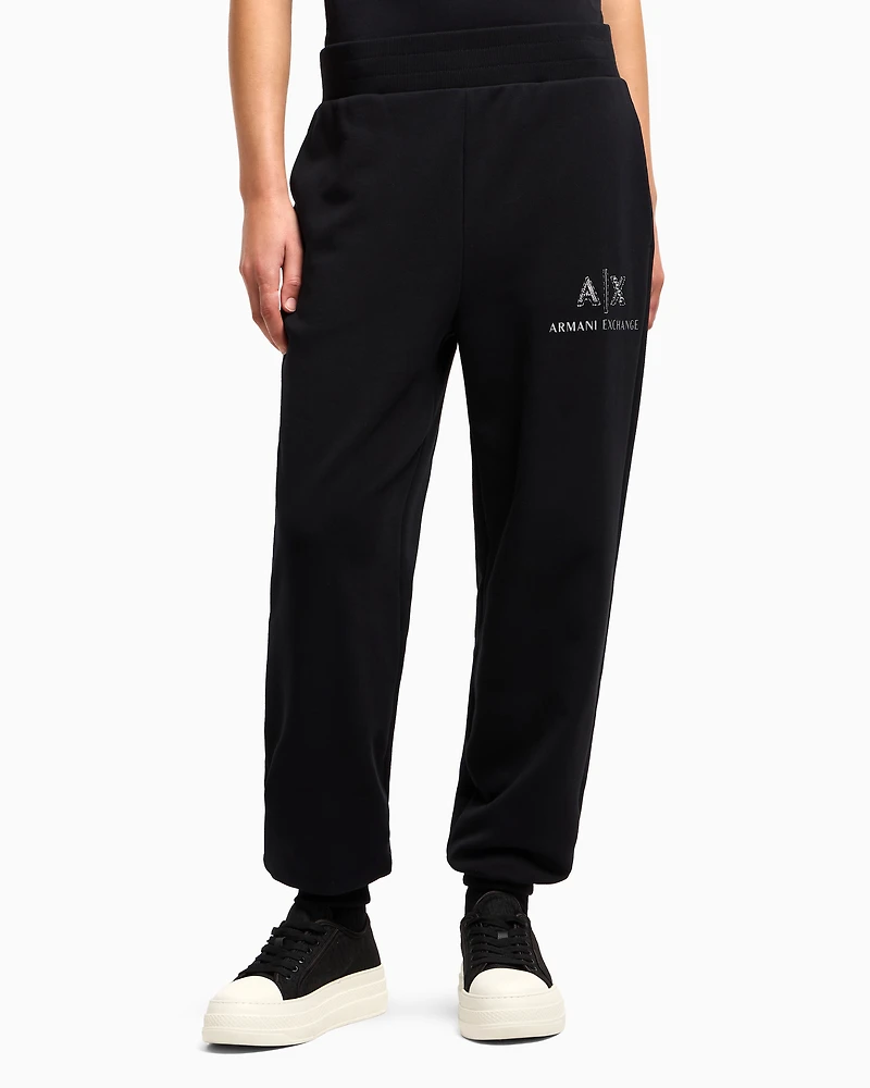 Jogger pants with logo and rhinestones