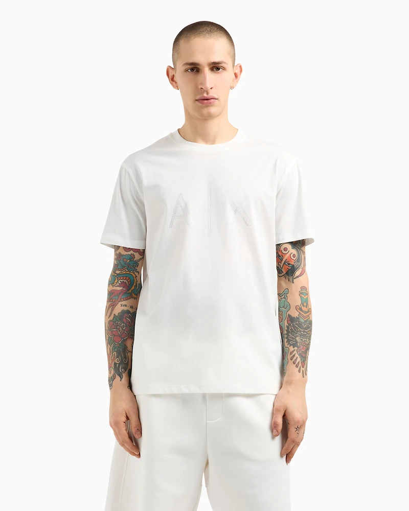 Regular fit T-shirt with rhinestone logo