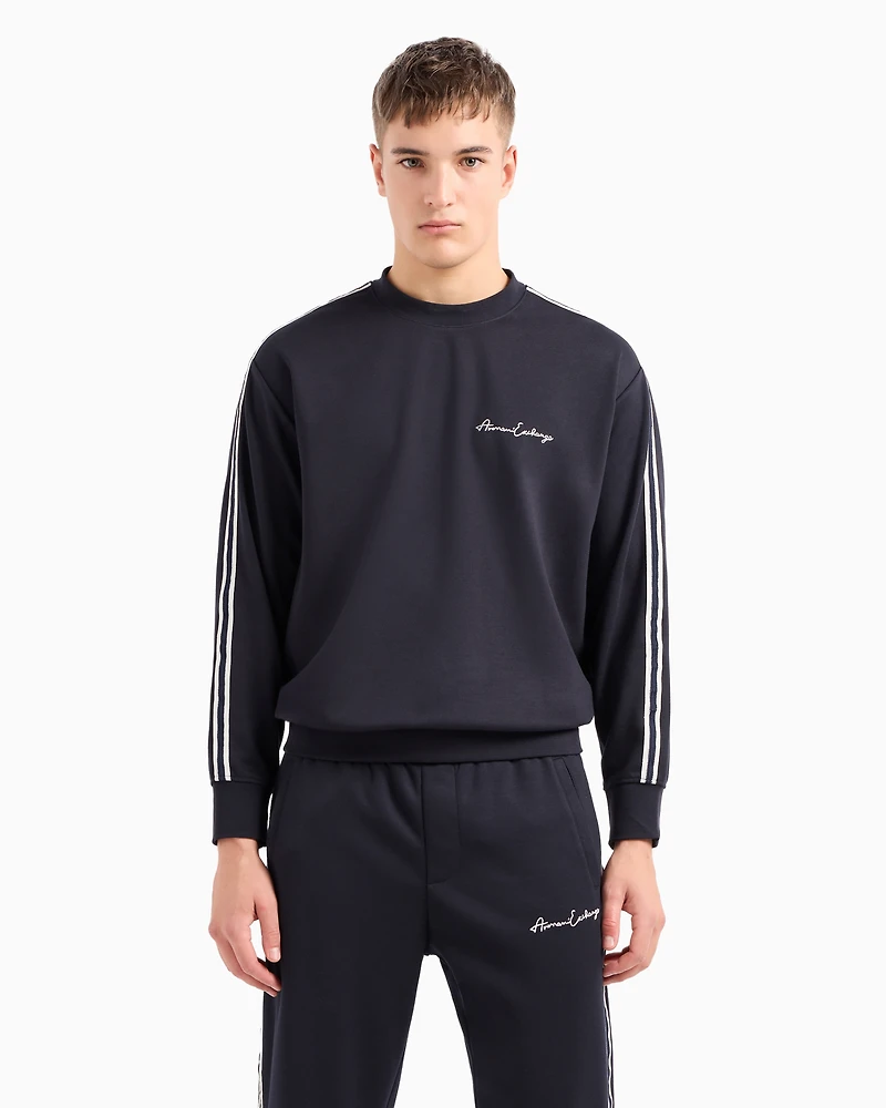 Armani Exchange - Logo Signature Crewneck Sweatshirt, Man, Navy Blue, Size: