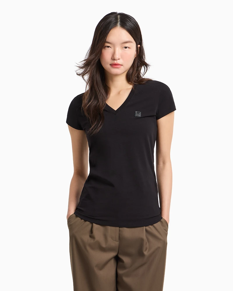 Armani Exchange - Slim fit T-shirt ASV jersey, Woman, Black, Size: