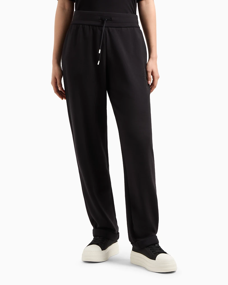 Interlock trousers with rhinestone logo