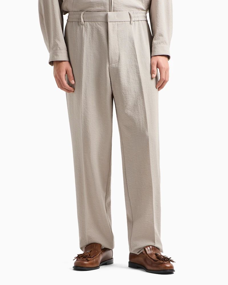 Emporio Armani - Seersucker nylon trousers with elasticated back, Man, Grey, Size: