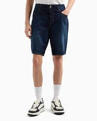 Cotton denim shorts with contrast stitching