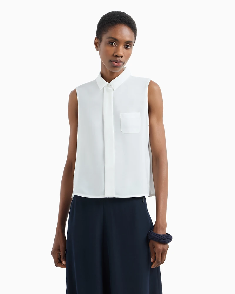 Emporio Armani - Fluid crêpe sleeveless blouse, Woman, White, Size:
