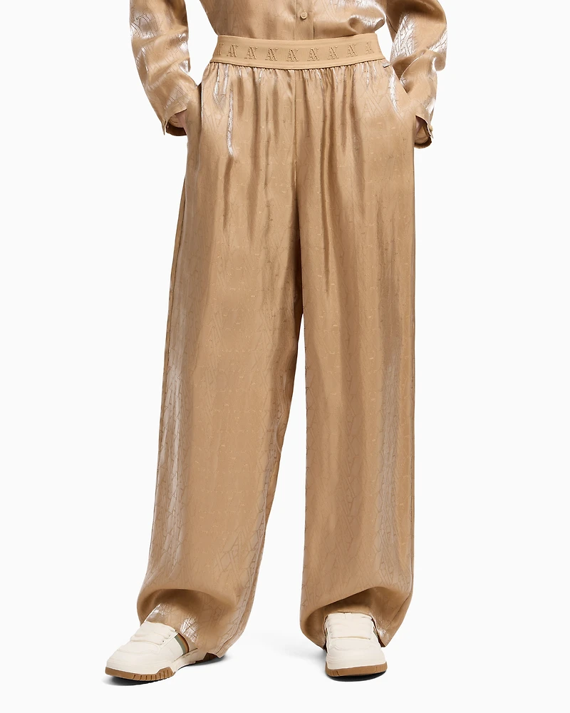 Oversized viscose trousers with allover logo