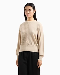 Wool blend sweater with cables