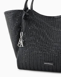 Emporio Armani - Oversized interwoven shopper bag with logo charm, Woman, Black, Size: TU