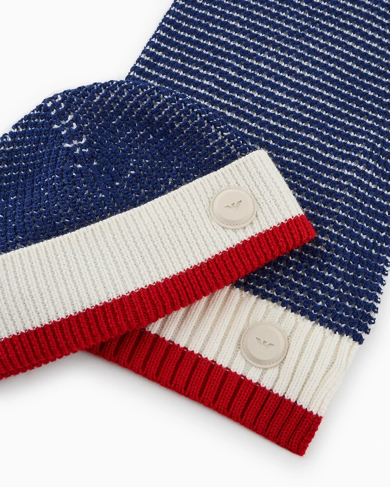 Emporio Armani - Wool-blend scarf a mixed-stitch knit, Boy, Blue, Size: