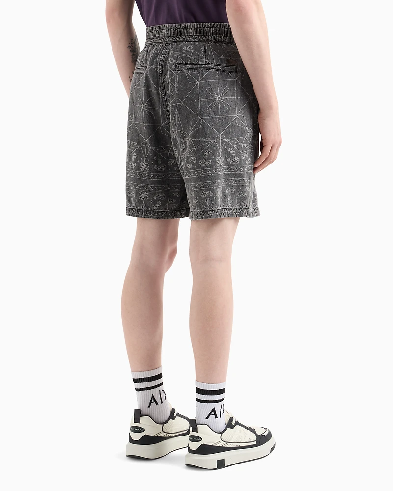 Cotton and linen Bermuda shorts with kaleidoscope print