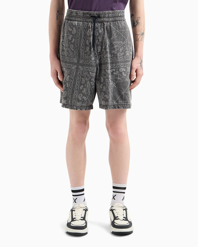 Cotton and linen Bermuda shorts with kaleidoscope print