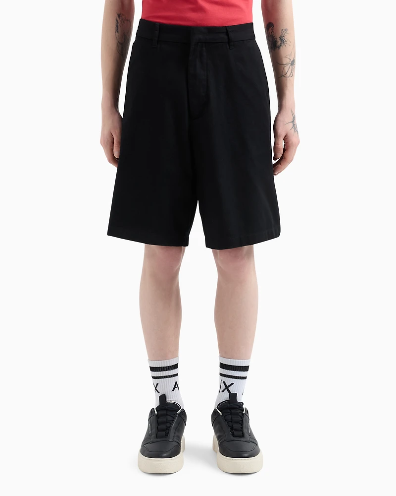 Armani Exchange - Cotton twill Bermuda shorts, Man, Black, Size:
