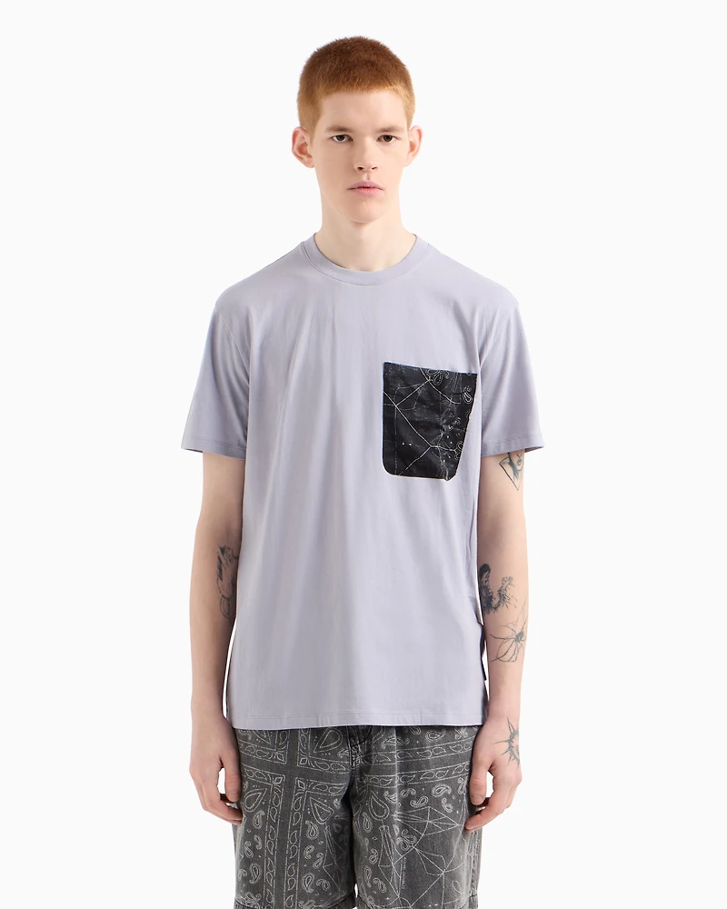 Armani Exchange - Regular fit T-shirt with patterned pocket, Man, Purple, Size: L