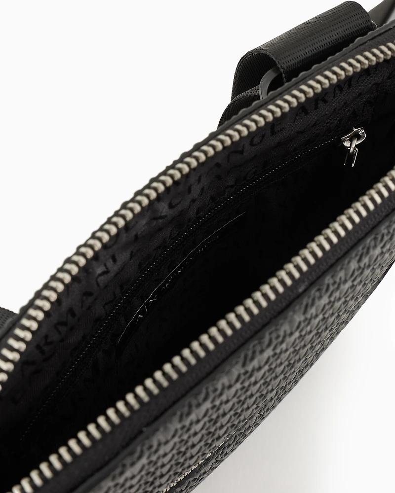 Armani Exchange - Flat shoulder bag with embossed logo on the entire surface, Man, Black, Size: TU