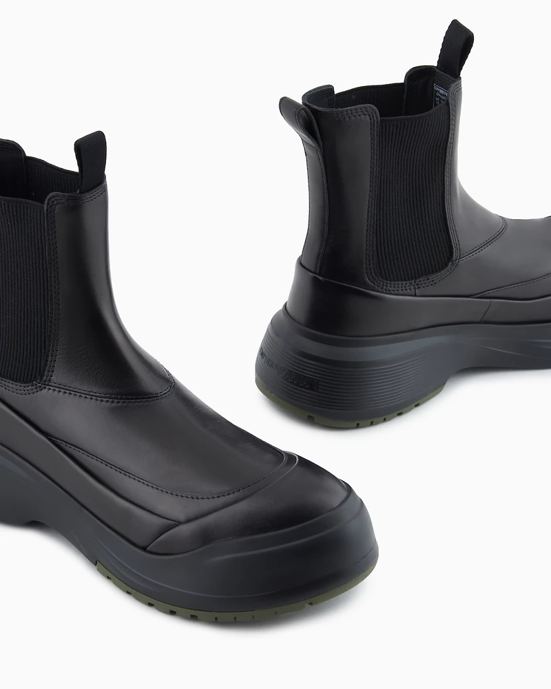 Emporio Armani - Chunky crust leather effect ankle boots, Man, Black, Size: