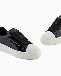 Sneakers with shiny crocodile-effect upper