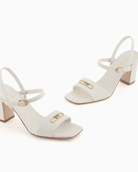 Emporio Armani - Nappa-leather heeled sandals with eagle plate, Woman, White, Size: