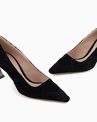 Emporio Armani - Embossed motif velvet court shoes, Woman, Black, Size: