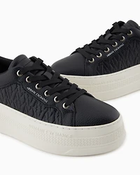 Armani Exchange - ALL OVER EMBOSSED LOGO SNEAKERS, Woman, Black, Size: