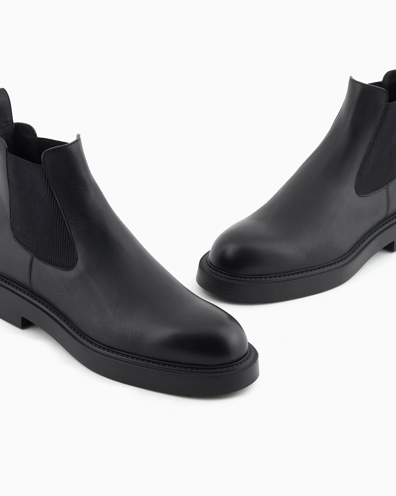 Emporio Armani - Dappled leather Beatle boots, Man, Black, Size:
