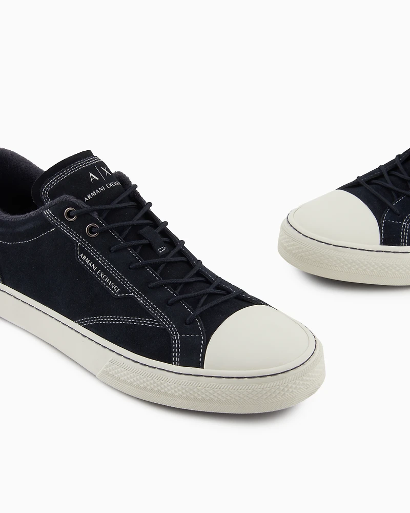 Armani Exchange - Leather sneakers with stitching, Man, Navy Blue, Size: