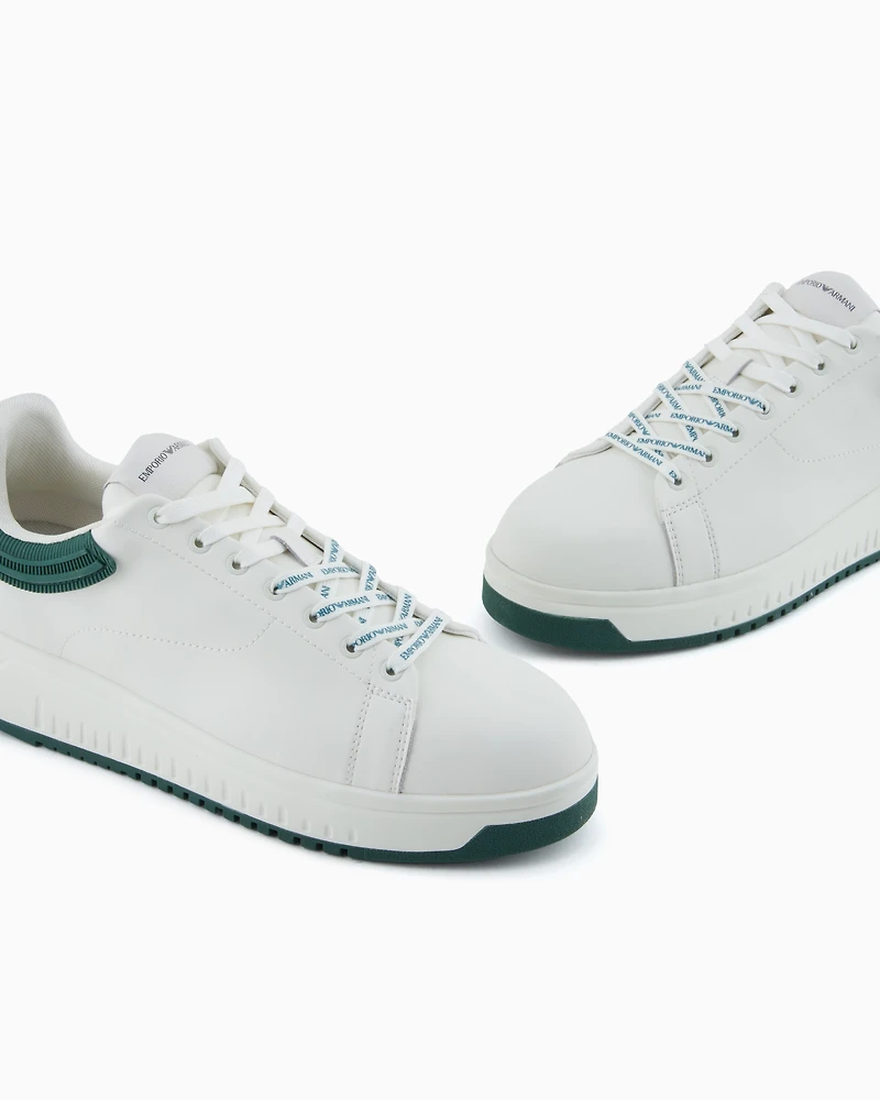 Emporio Armani - Leather sneakers with rubber back knurled sole, Man, White, Size: