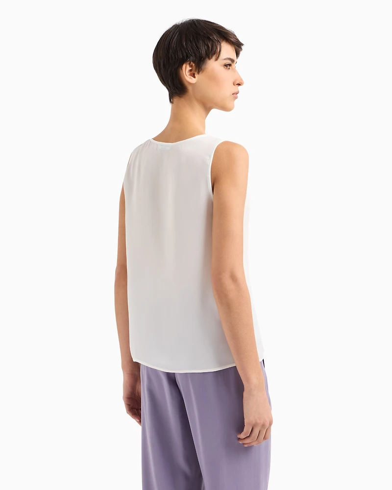 Emporio Armani - Icon top silk double georgette, Woman, White, Size: