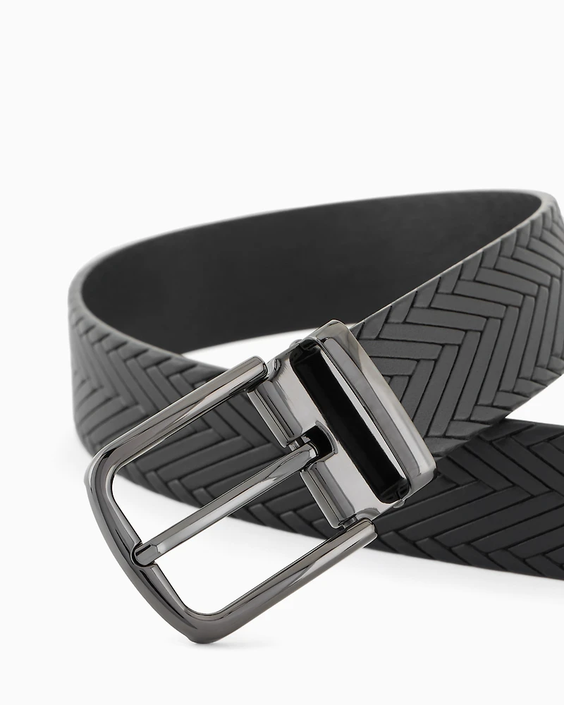 Emporio Armani - Leather belt with braided print, Man, Black, Size: TU