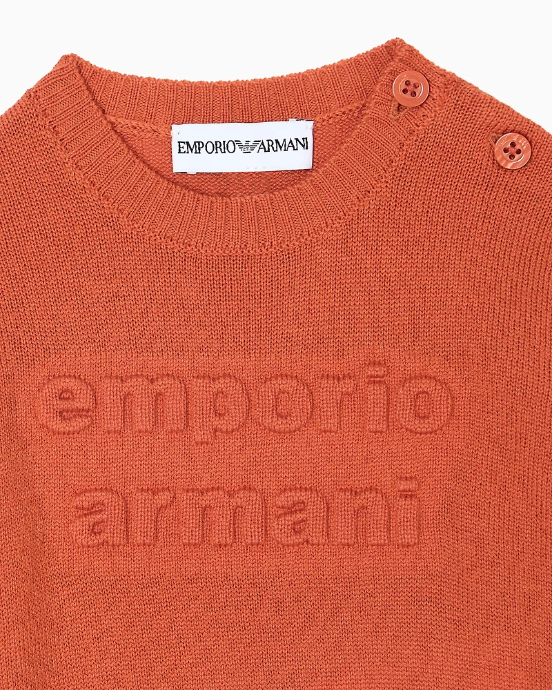 Emporio Armani - Virgin wool-blend jumper with an embossed logo, Boy, Orange, Size: