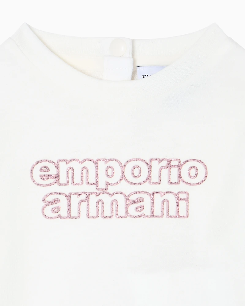 Emporio Armani - ASV jersey jumper with a glitter logo print, Girl, White, Size: