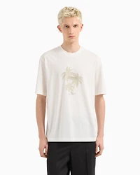 Armani Exchange -  Regular fit palm tree print t-shirt, Man, White, Size: