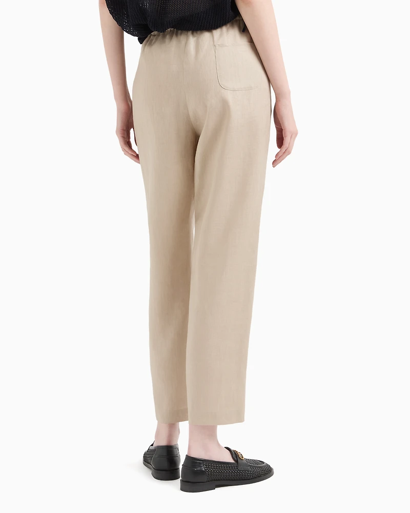 Emporio Armani - Pure linen trousers with an elasticated waist, Woman, Beige, Size: