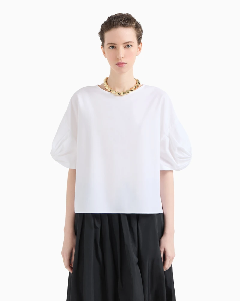Emporio Armani - Poplin blouse with twisted sleeves, Woman, White, Size: