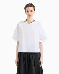 Emporio Armani - Poplin blouse with twisted sleeves, Woman, White, Size: