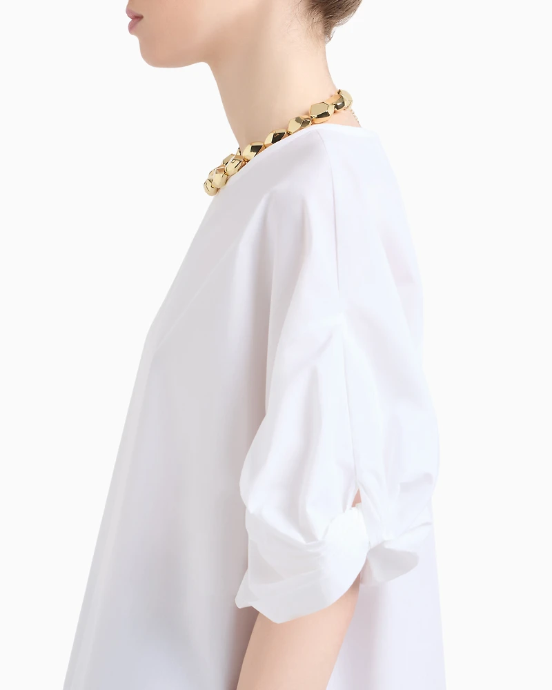 Emporio Armani - Poplin blouse with twisted sleeves, Woman, White, Size: