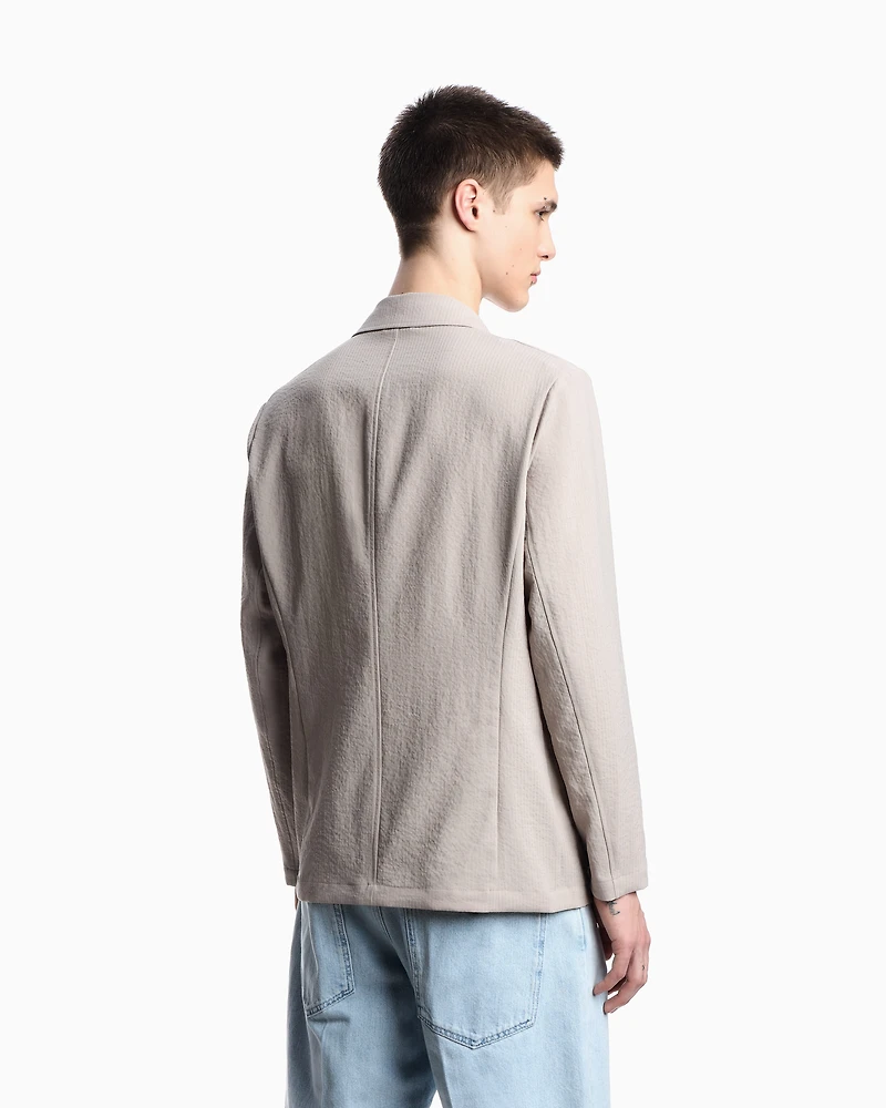 Emporio Armani - Single-breasted jacket nylon seersucker, Man, Grey, Size: