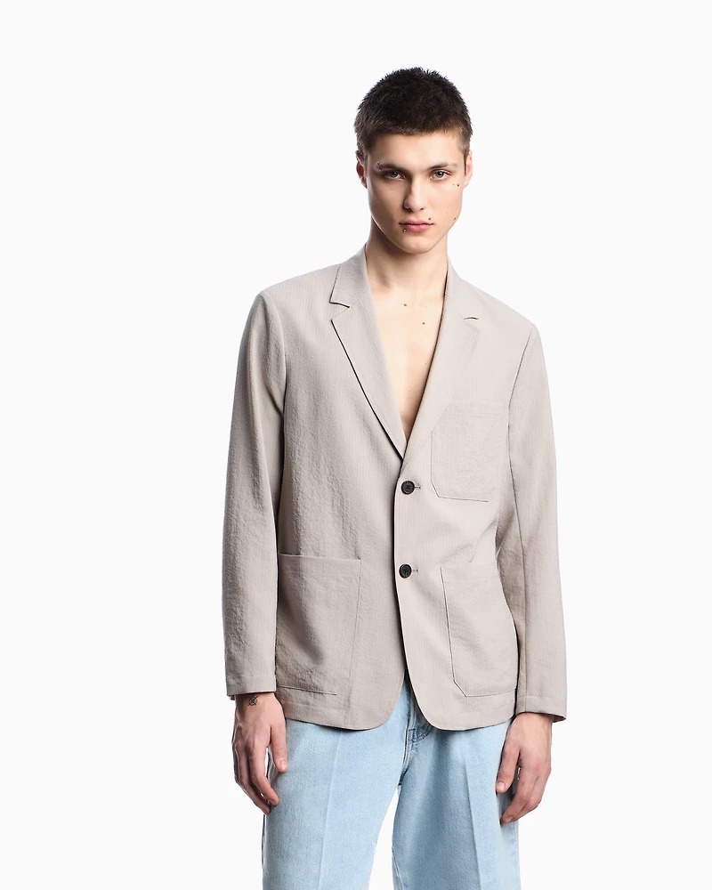 Emporio Armani - Single-breasted jacket nylon seersucker, Man, Grey, Size: