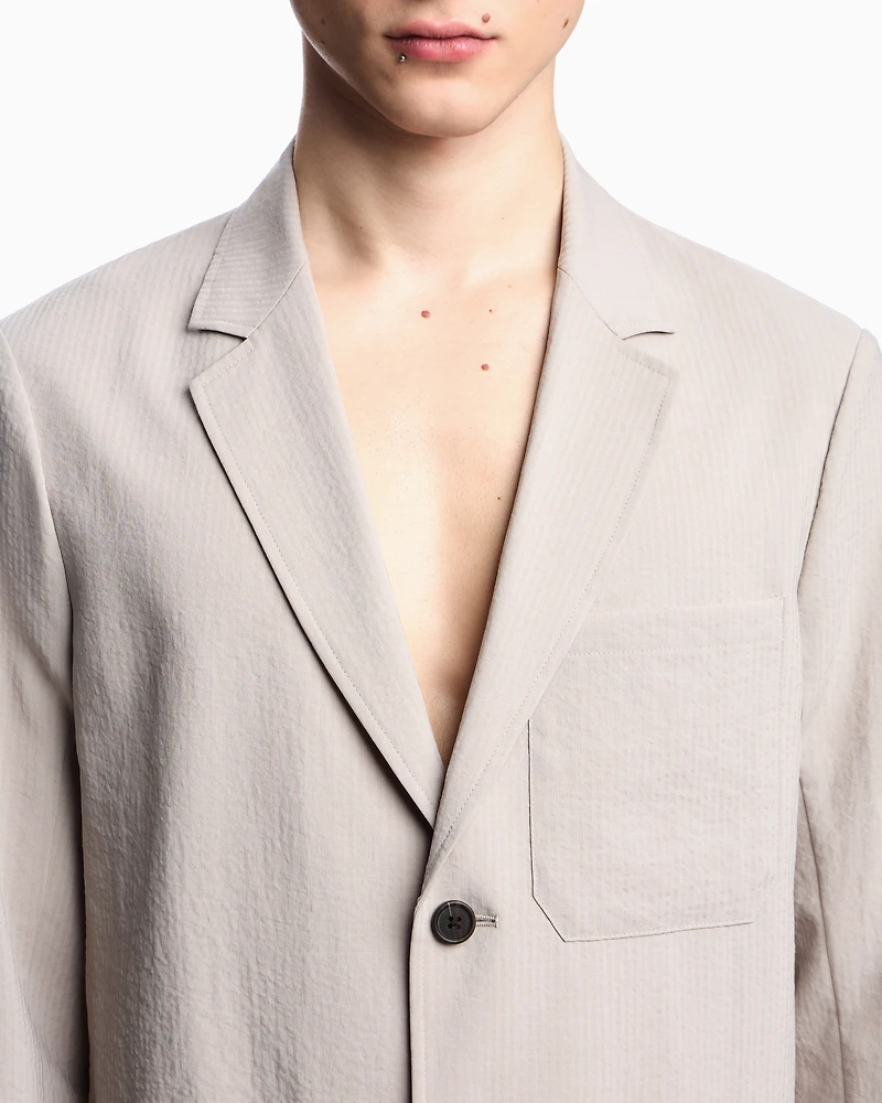 Emporio Armani - Single-breasted jacket nylon seersucker, Man, Grey, Size: