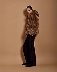 Emporio Armani - Faux fur hooded blouson, Man, Camel, Size: