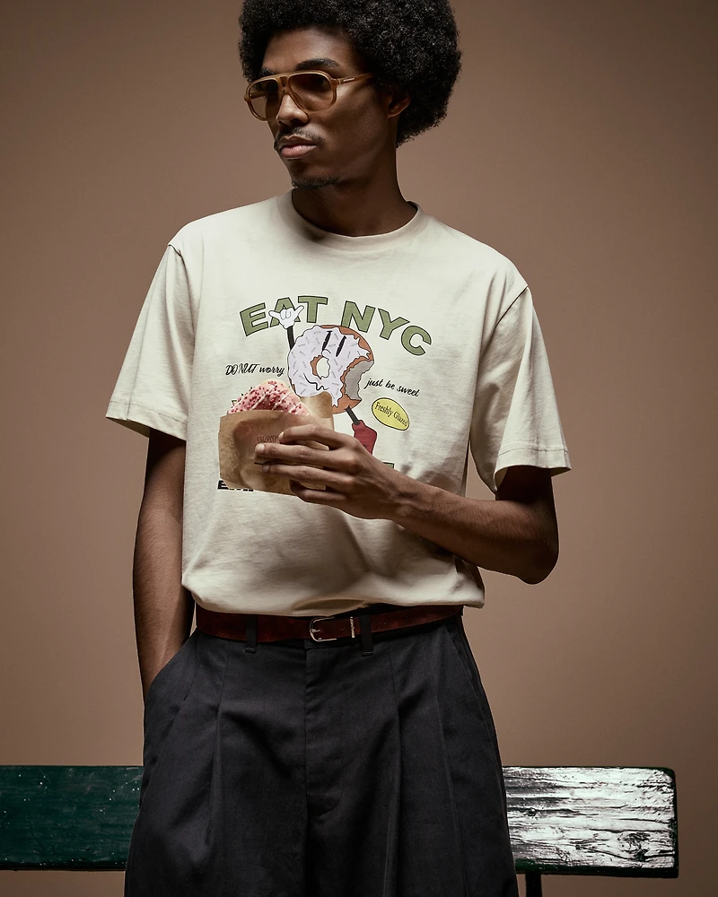 Emporio Armani - New York Capsule Collection EAT NYC print jersey T-shirt, Man, Beige, Size: