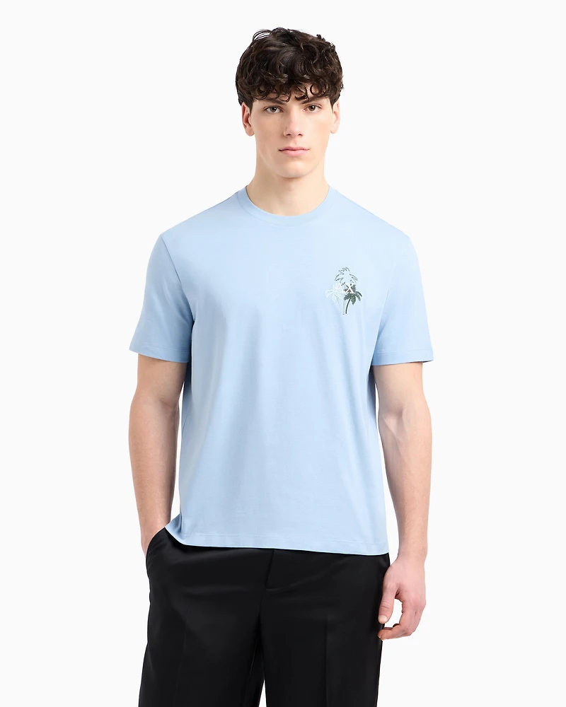 Armani Exchange - Regular fit T-shirt with print on the chest, Man, Light Blue, Size: