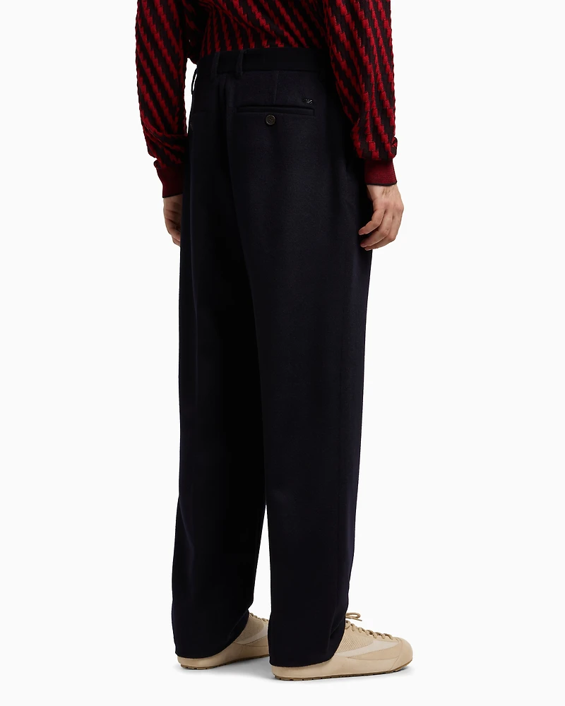 Emporio Armani - Compact virgin wool trousers, Man, Navy Blue, Size: