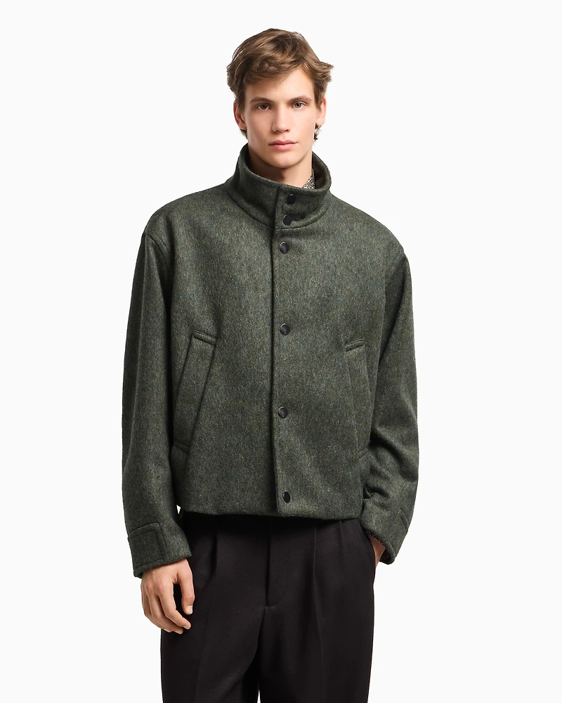Emporio Armani - Loden wool blouson with press studs, Man, Green, Size: